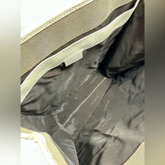 Vintage Gucci beige ivory canvas and leather tote bag hand held - Picture 15 of 16